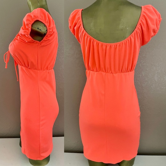 Sweet Neon Orange Babydoll Mini Dress Size Small As-Is - Picture 2 of 11